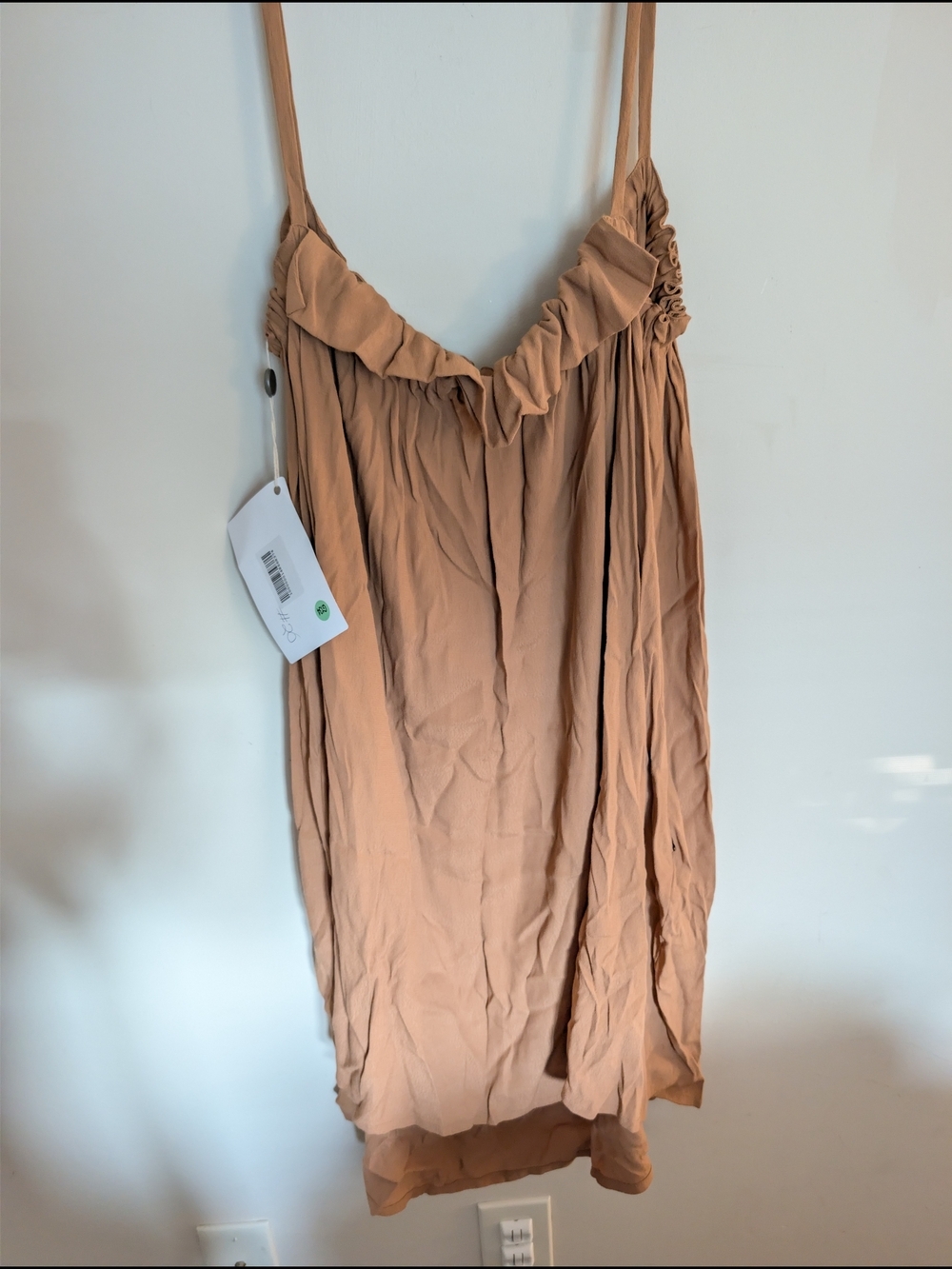 Pomandère Italian Camel Viscose Strappy Mini Dress w/ Pockets Size 8